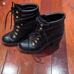 G by Guess Black Lace-Up Heeled Boots